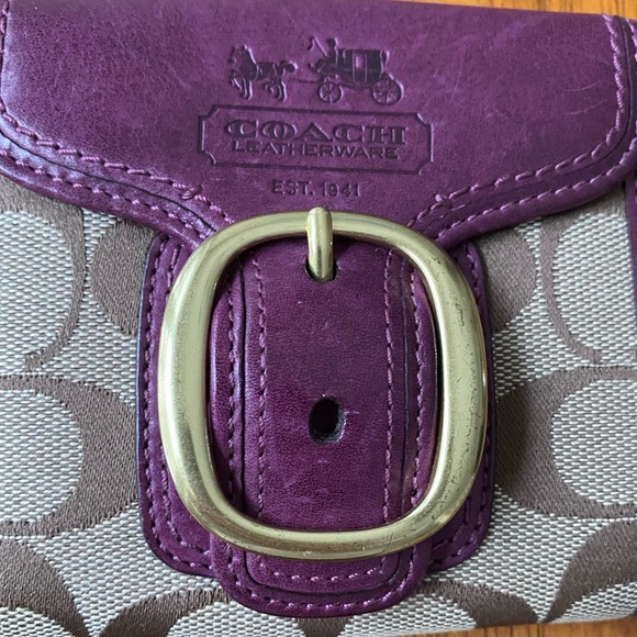 Coach Handbags - NWOT - Coach Purple and Brown Leather Clutch Wallet